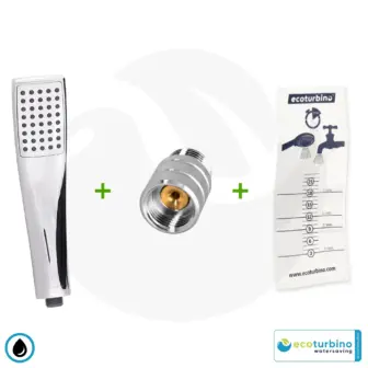 Shower Head DELUXE UPGRADE SET 10 Legio | ecoturbino® | ET10L Water Saving Adapter + Designer Handheld Showerhead - Hand Shower | Silver